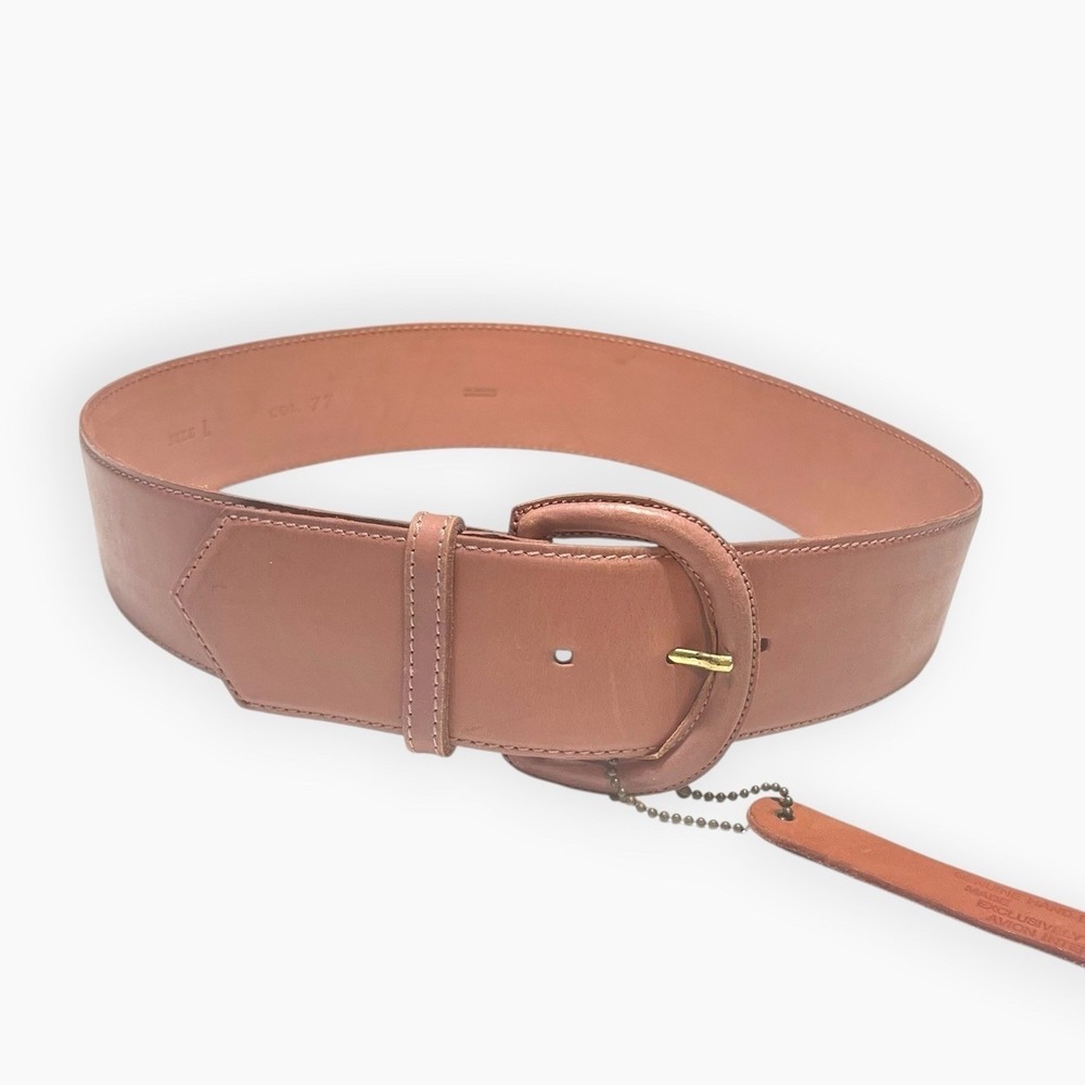 Vintage 70s Wide Avion Pink Leather Belt Retro Boho Large Spain Tan